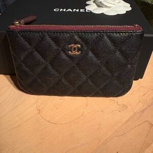 Chanel Cavier Mini O Case Black Quilted Leather Pouch